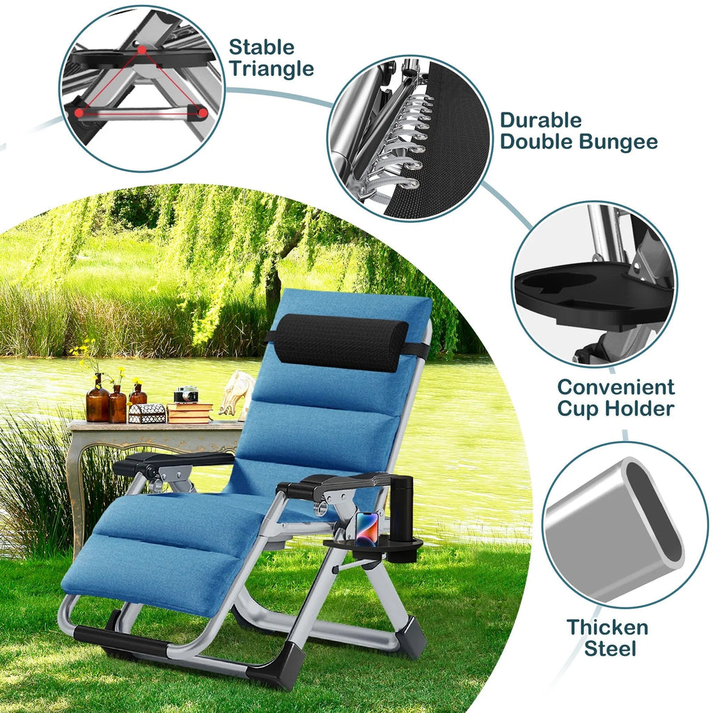 NAIZEA Zero Gravity Chair With Removable Cushion, Cup Holder, and Black Color