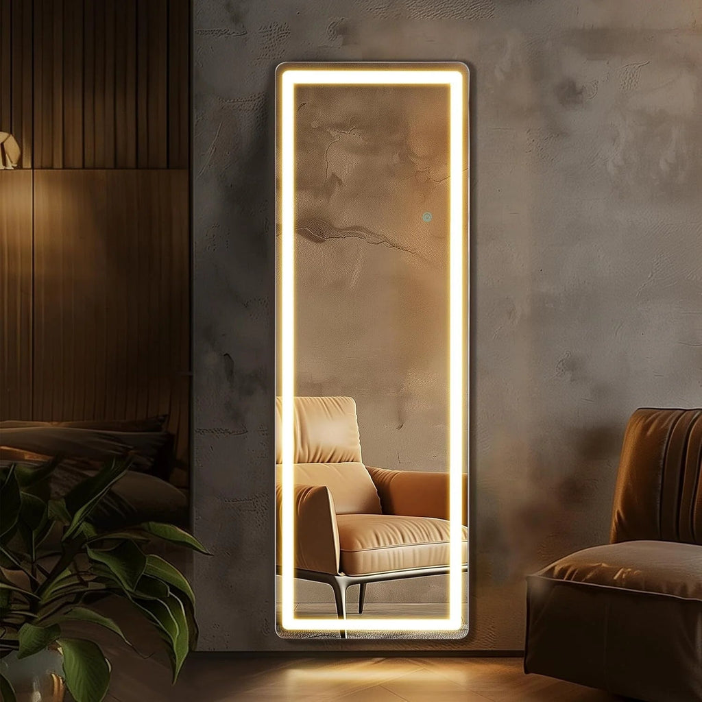 LED Full-Length Floor Mirror With Stand, 64 x 21 Inch