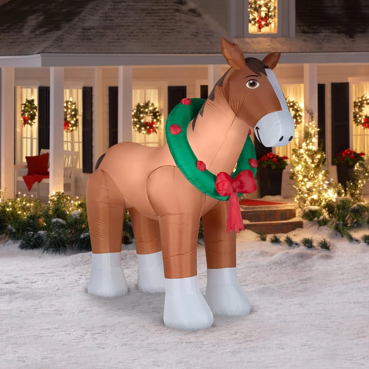Christmas Inflatables Clydesdale Horse Holiday Inflatable, 9 Foot Wide, Brown, Lights Up - MTR-17148