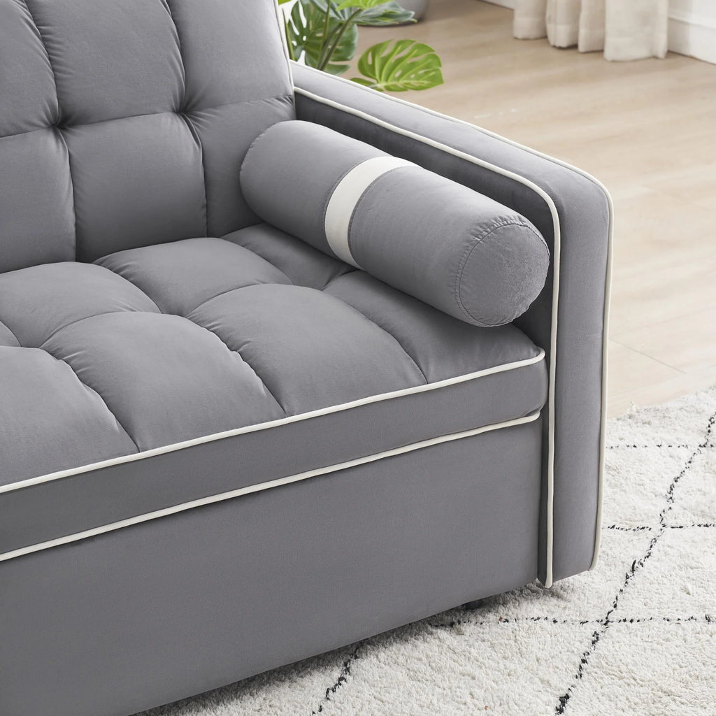GNIXUU 3 In 1 Sleeper Sofa Couch Bed, Tufted Velvet Convertible Loveseat Futon, Gray, 55.5in