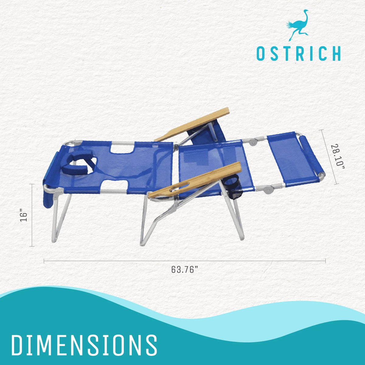 Ostrich 3-N-1 Altitude Outdoor Reclining Beach Chair, Blue - 16-Inch Height