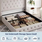 Queen Size Lift-Up Storage Bed With Wingback Headboard, Upholstered Platform Bed Frame With Hidden Storage