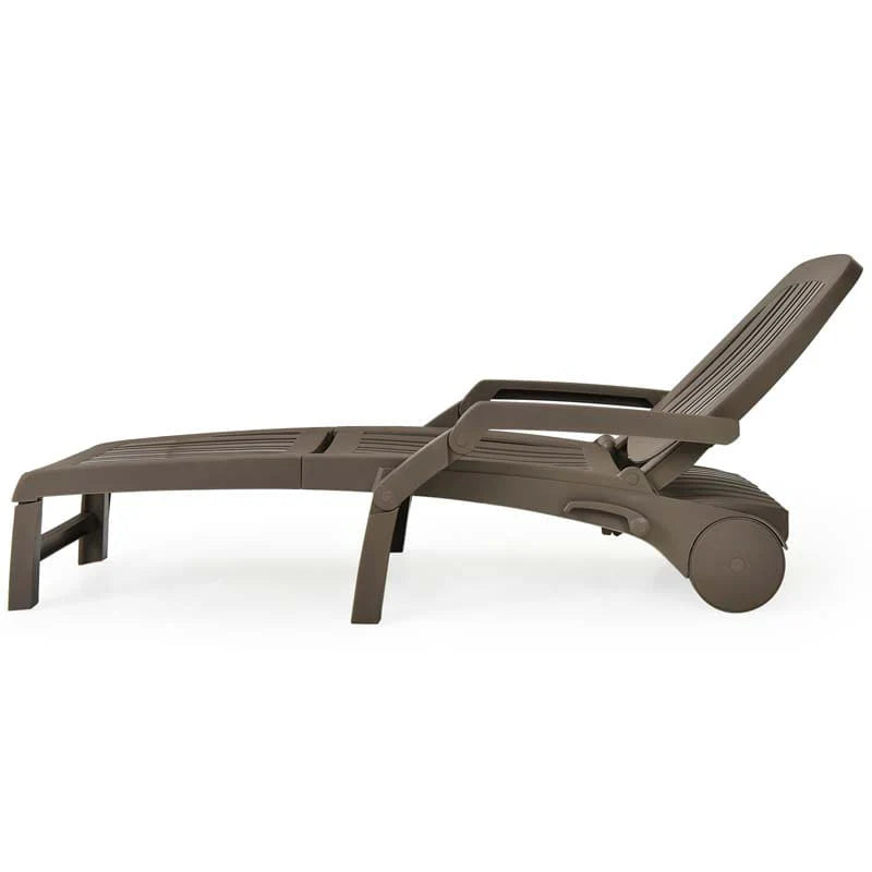 Folding Plastic Outdoor Chaise Lounge Chair With Wheels, 6-Position, 65.5 x 29 x 16.5-37 in, 330 lbs