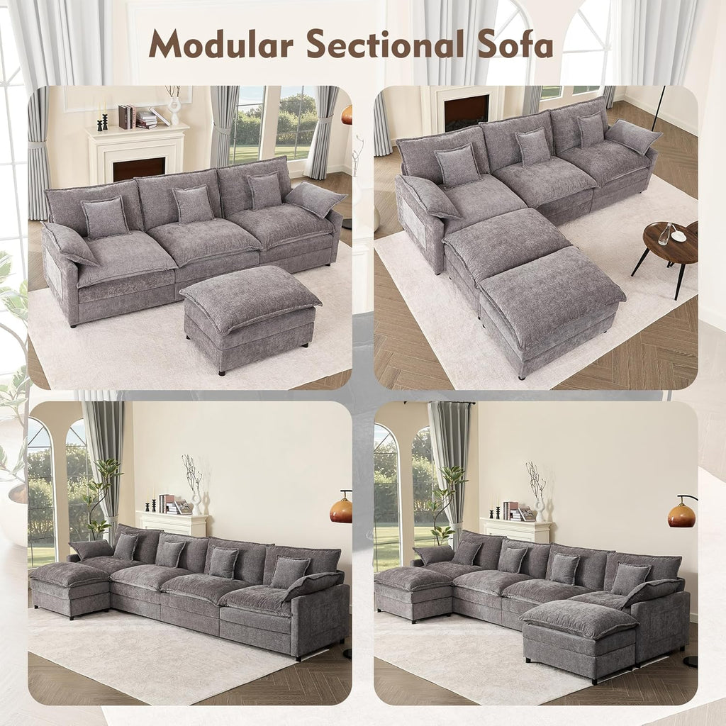108 Inch U Shape Sectional Sofa With Removable Footstool