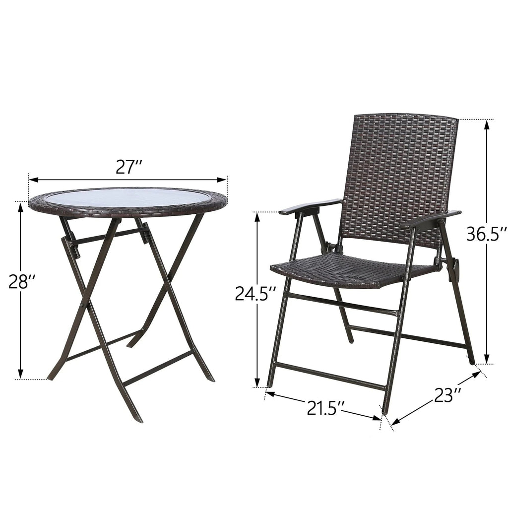 Ulax Furniture 3-Piece Wicker Folding Bistro Set With Balcony Table And Chairs
