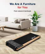 Ecotronic Indoor Electric Walking Pad With Natural Wood Finish, 2.25HP Motor, LED Display, Remote Control And Incline