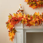 Thanksgiving LED Lighted Fall Maple Leaf Wreath And Garland, 24 in Wreath / 72 in Garland - 20 Clear Lights