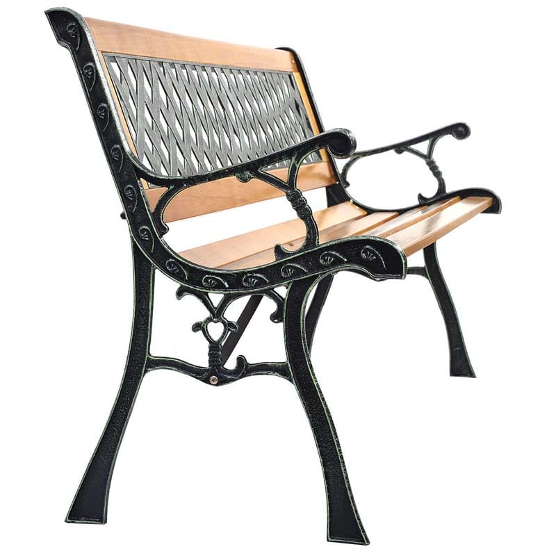 Cast Iron Outdoor Garden Bench, 49.5 x 20.5 x 29 in, Black + Natural
