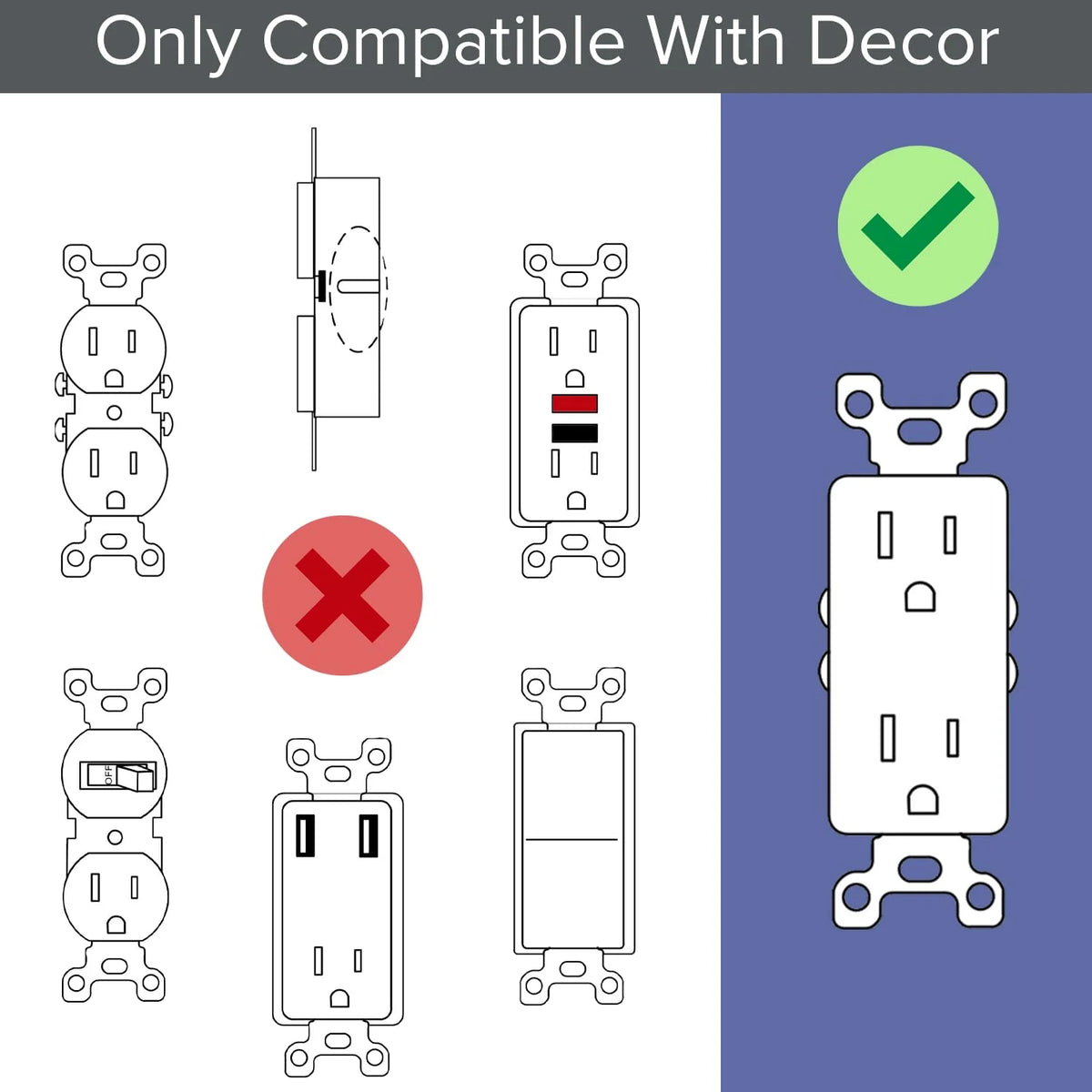 SnapPower GuideLight 2 Duplex LED Night Light Outlet Wall Plate, 6 Pack, White