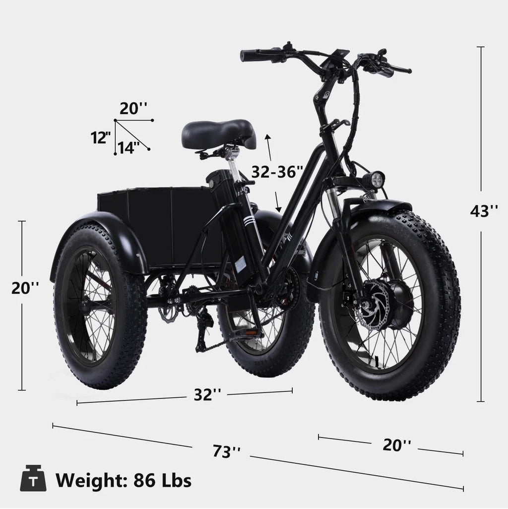 YEBEI Folding Electric Tricycle for Adults, 500W Motor, 48V15AH Lithium Battery, 20 x 4.0 in Fat Tires