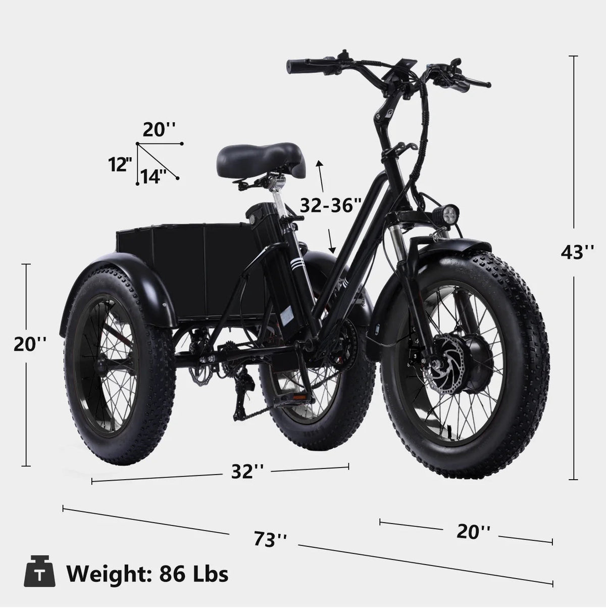 YEBEI Folding Electric Tricycle for Adults, 500W Motor, 48V15AH Lithium Battery, 20 x 4.0 in Fat Tires