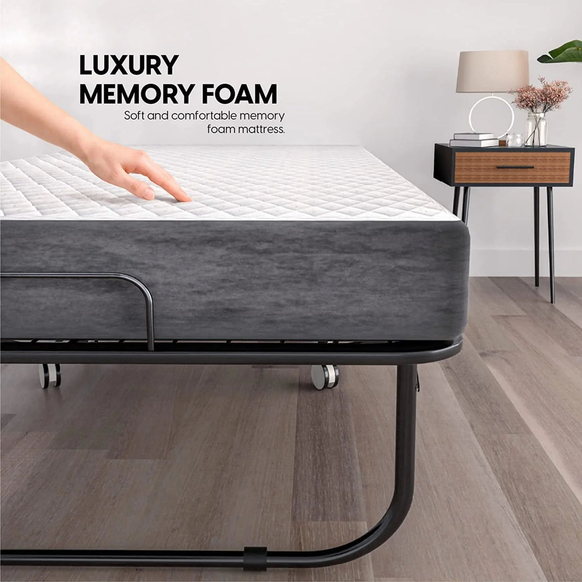 EconoHome Folding Bed With 5-Inch Memory Foam Cot Mattress, 75x31 - Portable Rollaway Bed