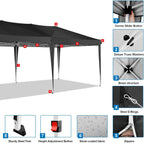 COBIZI Pop Up Canopy Tent 10x20ft With 6 Sidewalls, Black