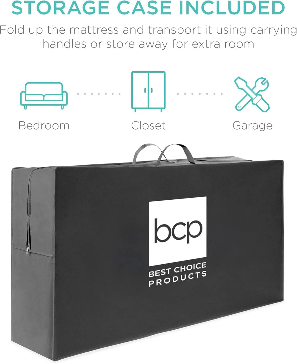 Best Choice Products Queen-Size 4in Tri-Fold Foam Mattress With Carry Case - Grey