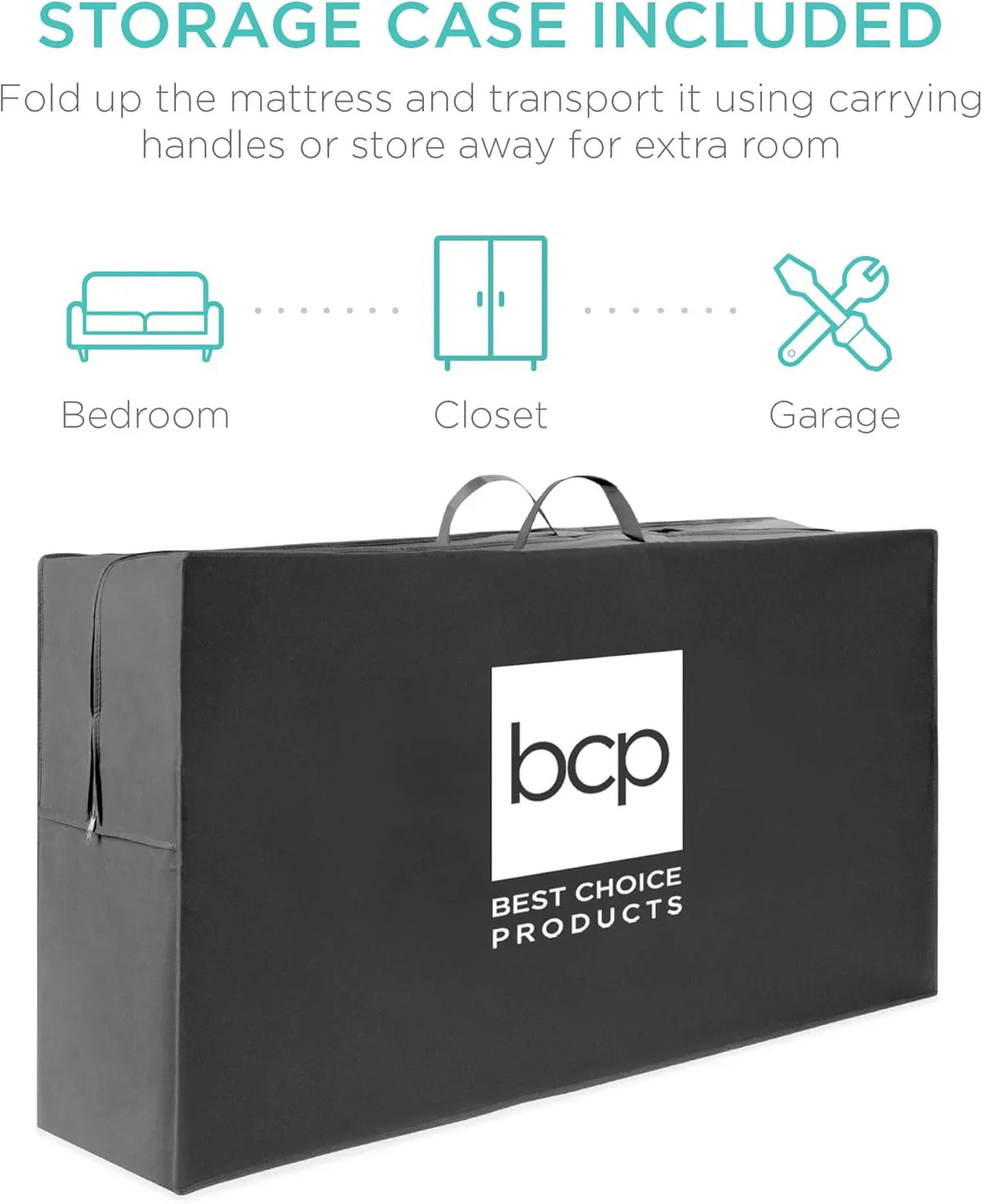 Best Choice Products Queen-Size 4in Tri-Fold Foam Mattress With Carry Case - Grey