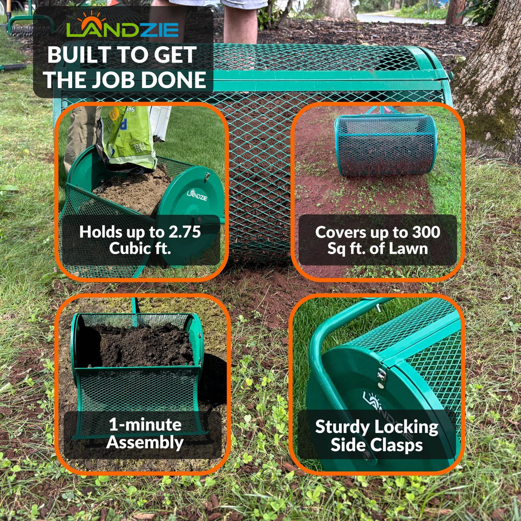 Landzie 24-Inch Walk-Behind Compost Spreader With Metal Mesh Basket