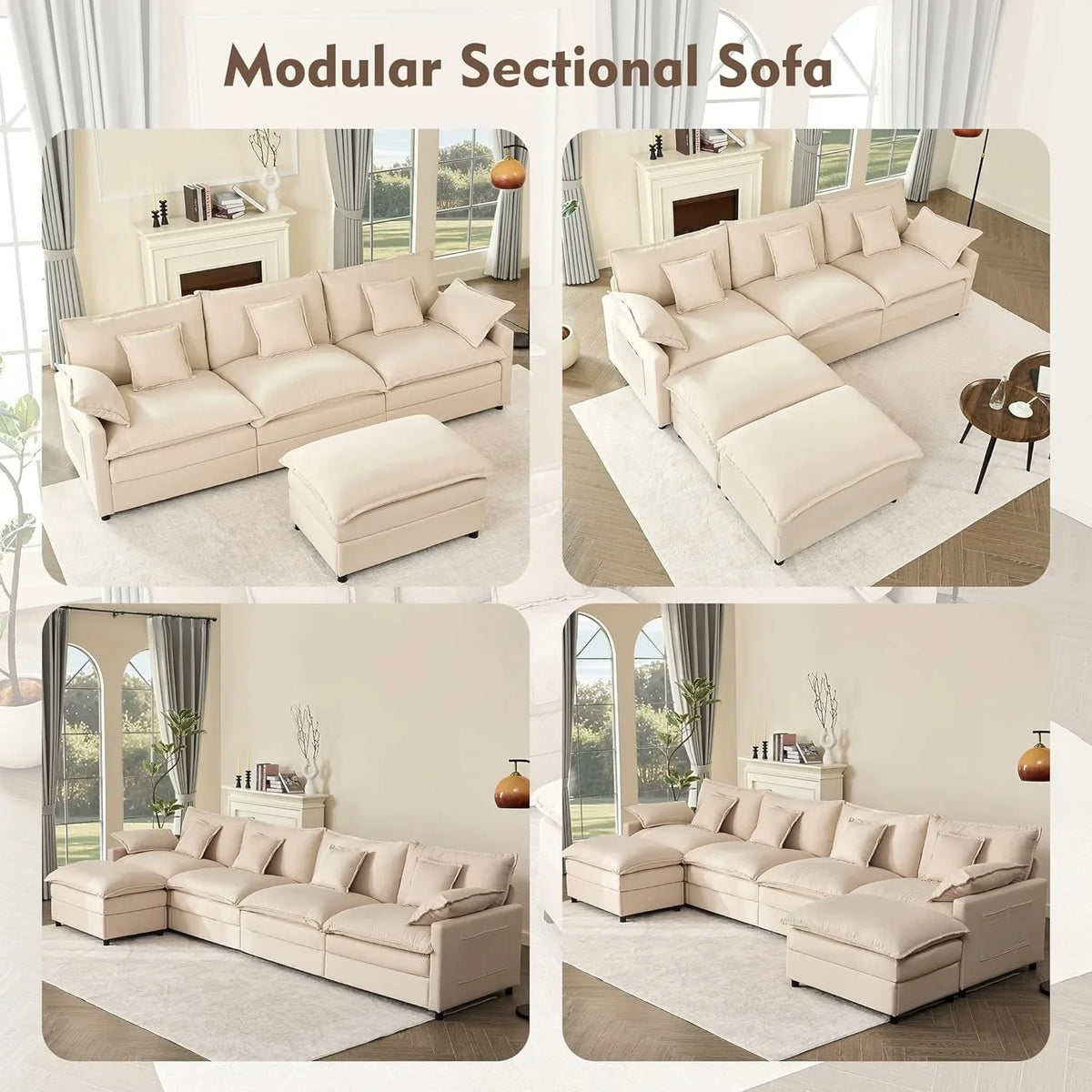 108 Inch U Shape Sectional Sofa With Removable Footstool