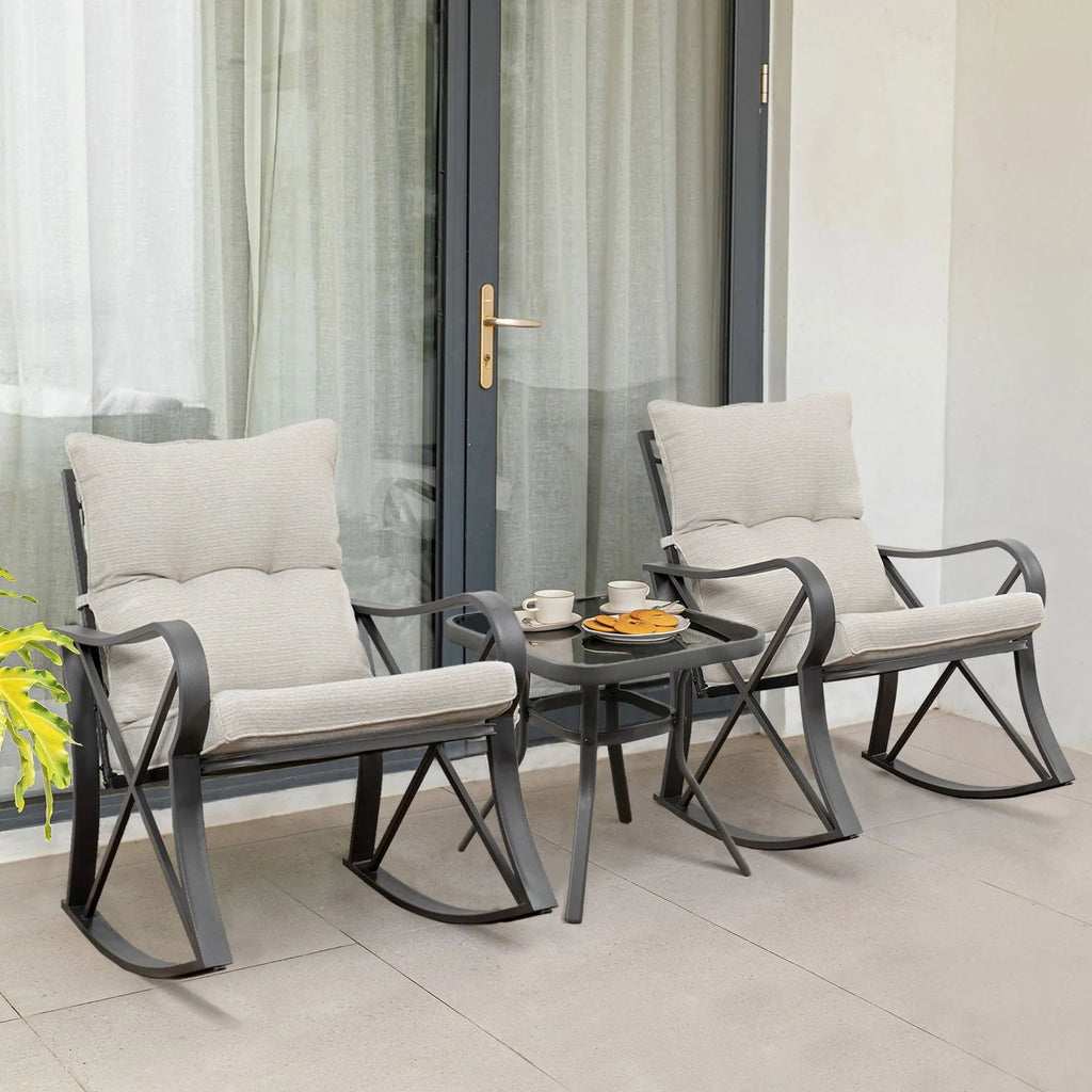COSIEST 3 Piece Metal Bistro Set With Beige Cushions And Coffee Table