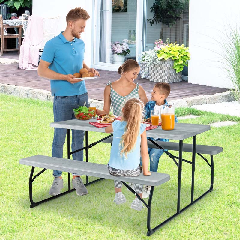 4-Person Folding Picnic Table Bench Set, 59 in x 54 in x 28.5 in - Steel And HDPE