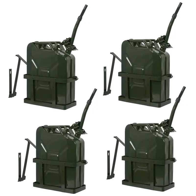ZENY Set Of 4 Jerry Can 5 Gal 20L Gas Fuel Steel Tank With Holder - D02-1216-G24