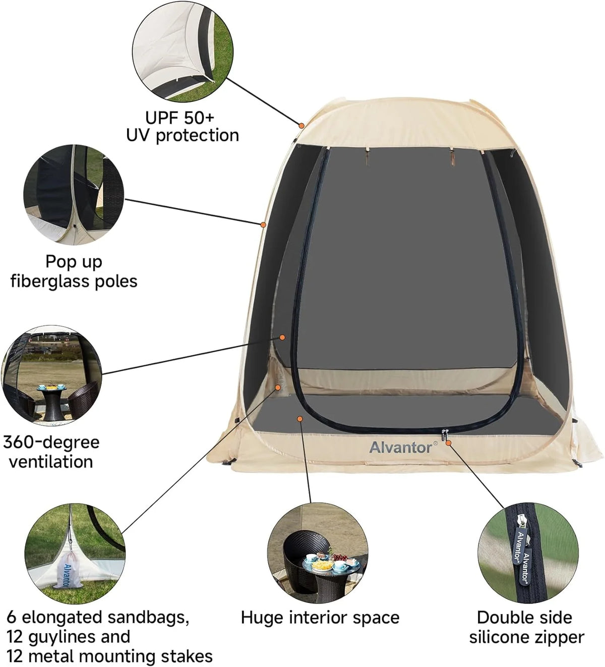 Alvantor Screen House Camping Tent 12'x12' Beige - 9020#E8
