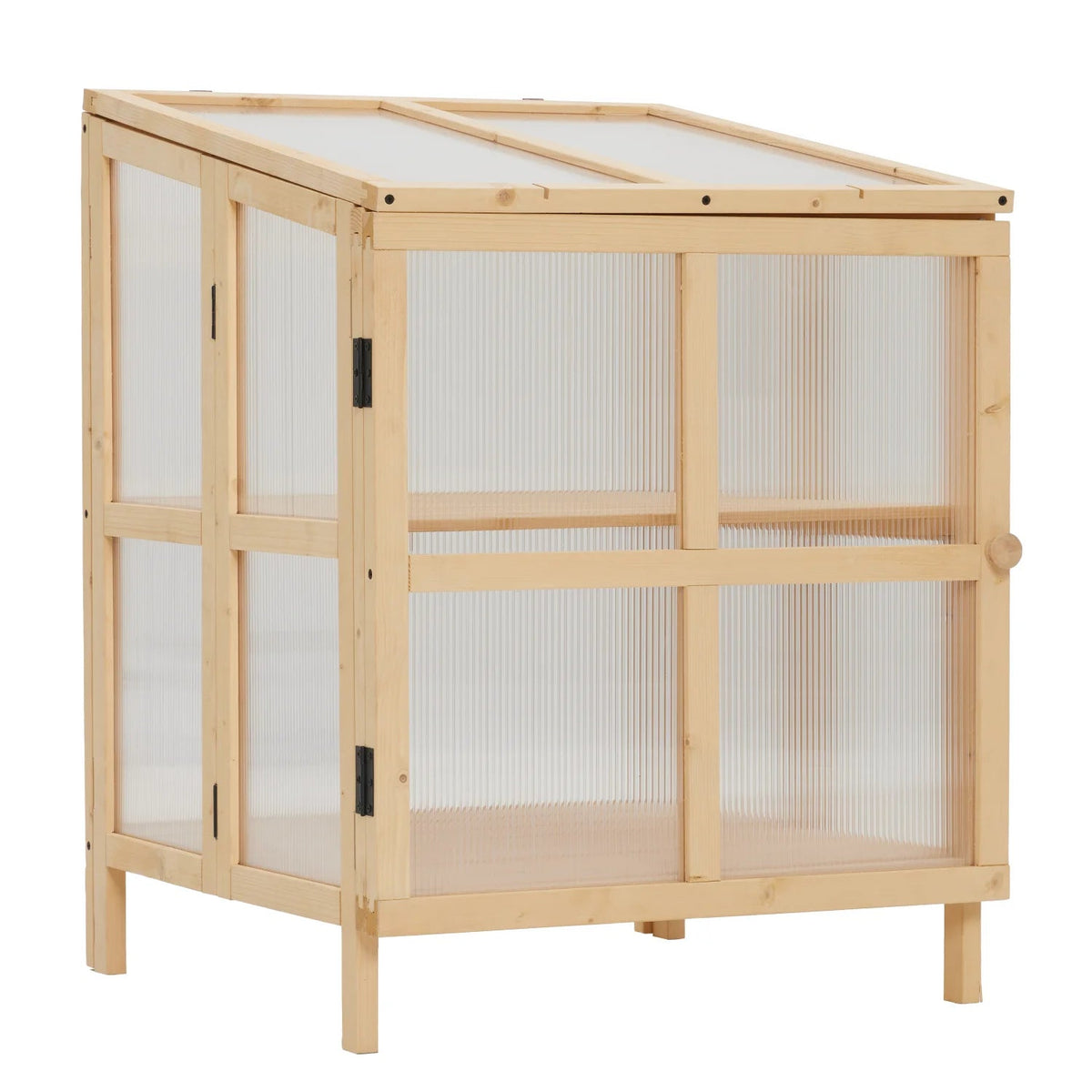 Youmumeub Wooden Cold Frame Greenhouse With 2-Tier Raised Garden Planter And Polycarbonate Panels - Foldable, Natural Wood