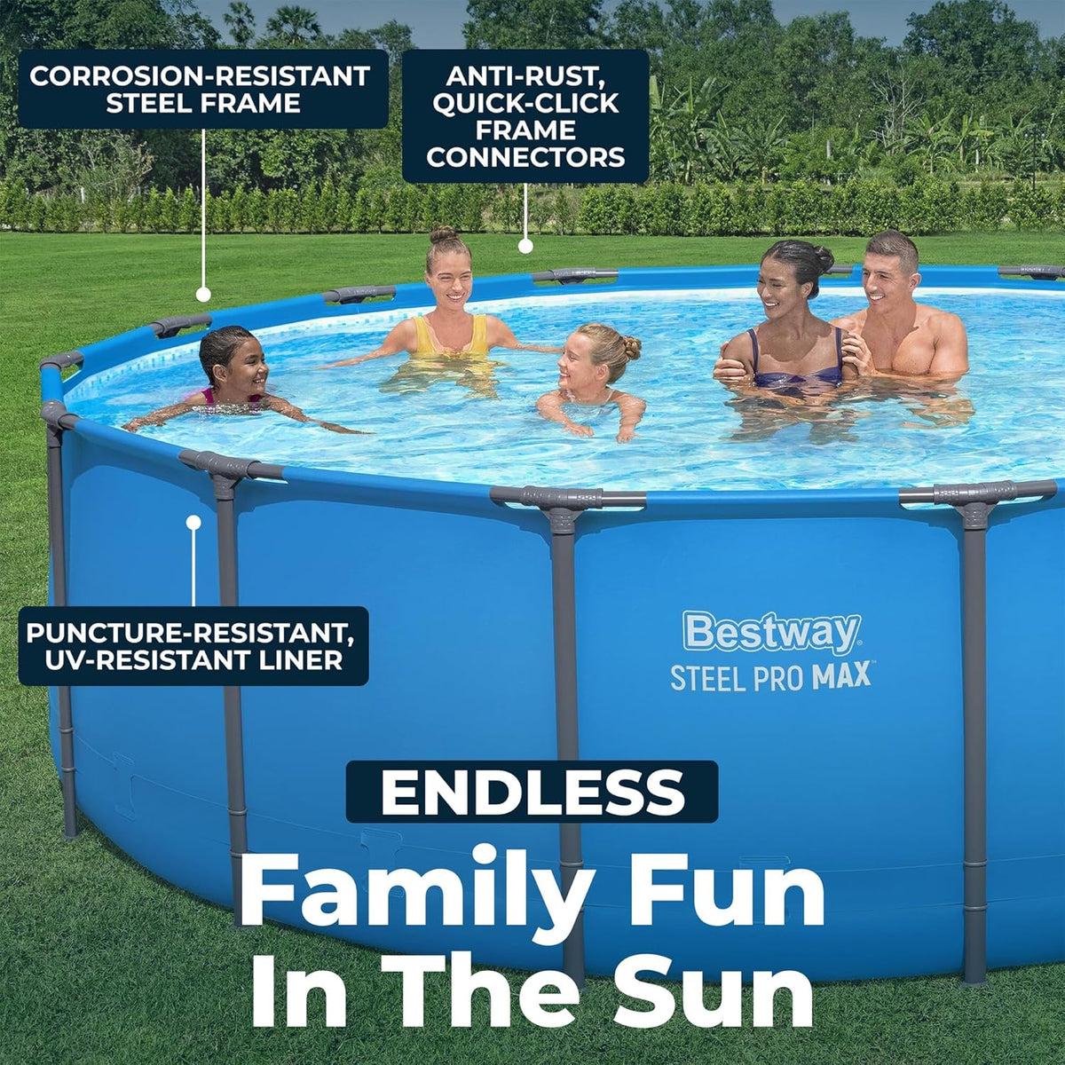 Bestway Steel Pro MAX Round Above Ground Pool, 15 ft x 48 in, Blue - Steel Pro MAX