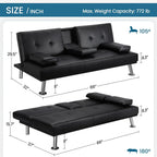 Yaheetech Convertible Faux Leather Sofa Bed, 3 Angles, 772lb Capacity, Black