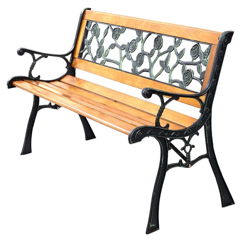 Garden Park Bench, Cast Iron And Kembat Wood, Black And Natural, 49.5in x 20.5in x 29in