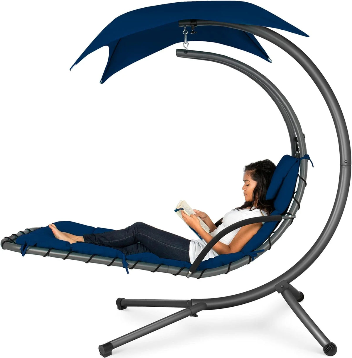 Best Choice Products Outdoor Hanging Steel Chaise Lounge Chair With Canopy, Charcoal Gray - SKY5871