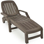 Folding Plastic Outdoor Chaise Lounge Chair With Wheels, 6-Position, 65.5 x 29 x 16.5-37 in, 330 lbs