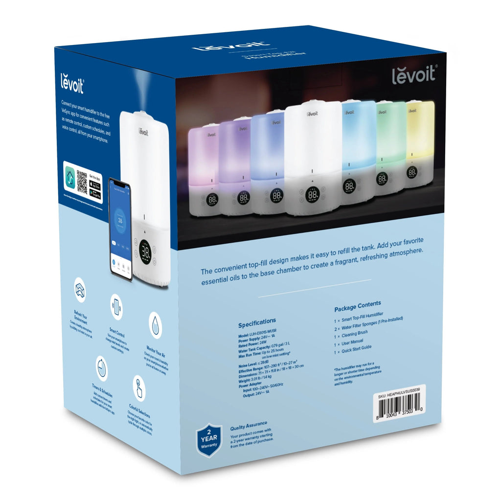 Levoit Smart Cool Mist Top-Fill Humidifier, 3 Liter, White - Dual 200S