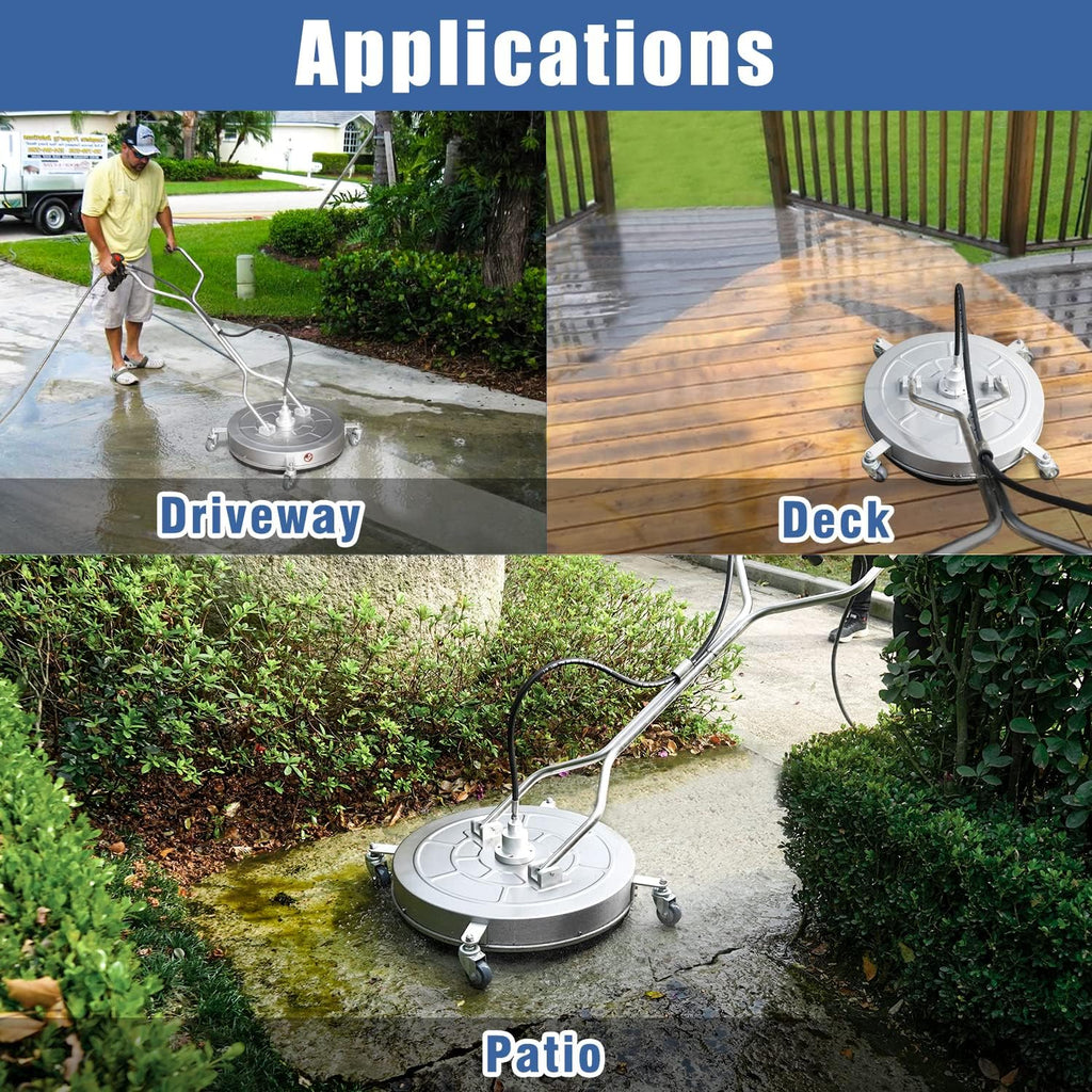 JANZ 24 in Pressure Washer Surface Cleaner With 4 Wheels, Dual Handle, Stainless Steel Housing, 4 Nozzle Cores And 2 Hose Adapters