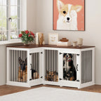 L Shape Corner Dog Crate Furniture For 2 Dogs, 58.7X41.1