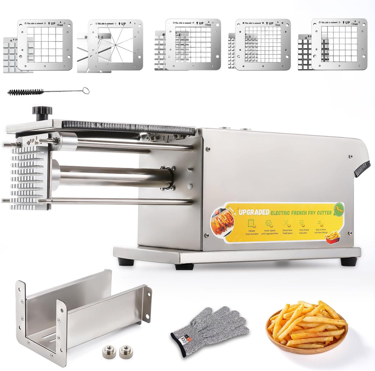Electric French Fry Cutter With 5 Blades - Stainless Steel