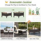 Costway Set Of 2 Patio Rattan Ottoman Footrests With Cushions, Mix Brown/Beige, 25 x 20 x 16 in