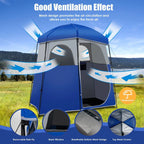 Double-Room Camping Privacy Shower Toilet Tent, Blue, 7ft x 3.5ft x 7ft - With Storage Bag