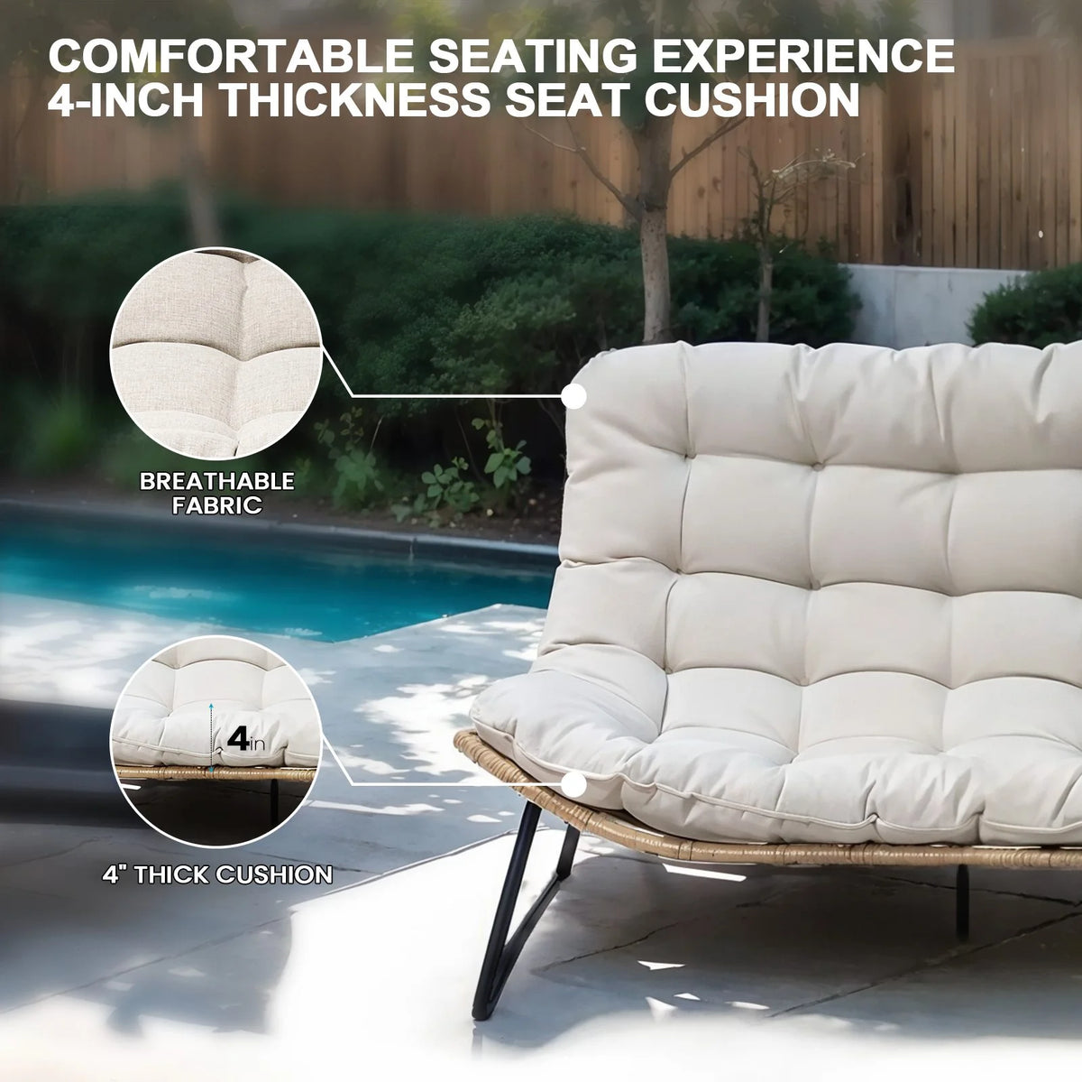 Crestlive Products Patio Loveseat With Cushions, Beige, 53 in x 36 in x 30 in, 350 Pounds Capacity