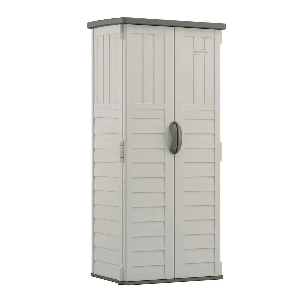 Suncast Resin Vertical Storage Shed, 22 Cubic Feet, Light Taupe, 2' 1.5in x 2' 8.5in x 6' - BMS1250