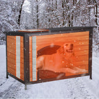 43.3-Inch L-Shaped Outdoor Insulated Dog House, Brown