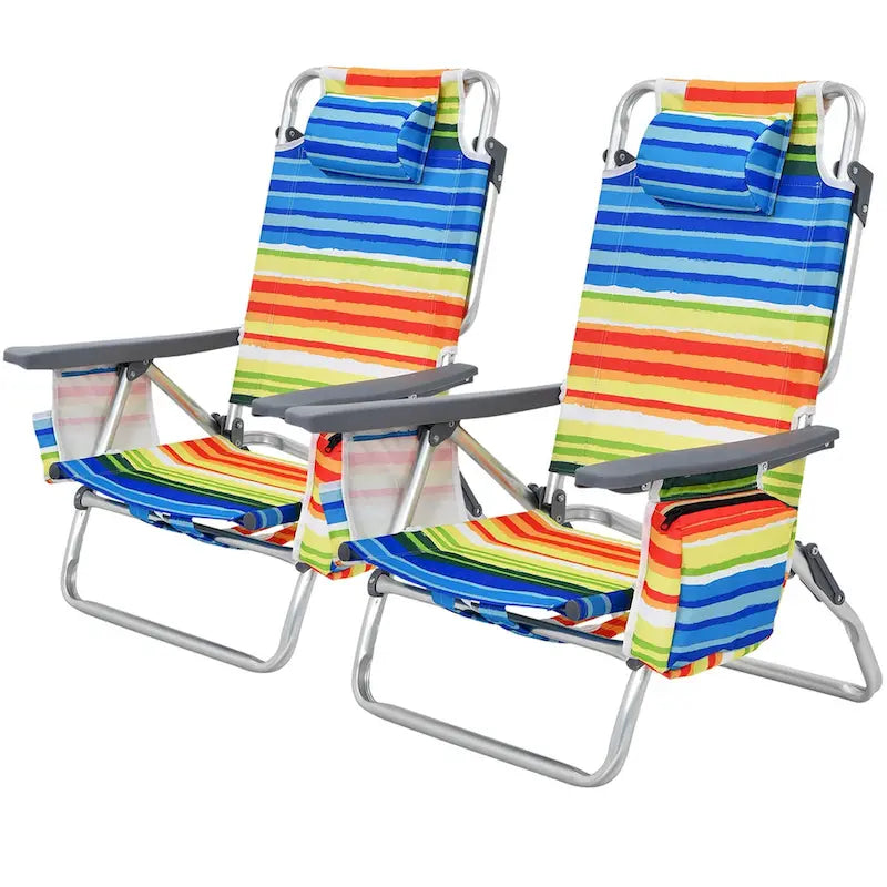 Costway Folding Backpack Beach Chairs 4-Pack, 5-Position Adjustable