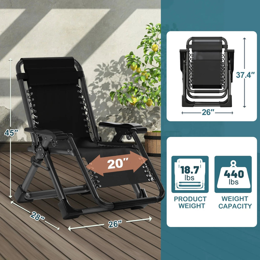 NAIZEA Zero Gravity Chair With Removable Cushion, Cup Holder, and Black Color