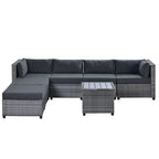 SESSLIFE 7-Piece Wicker Patio Sofa Set With Glass Coffee Table - Brown Rattan Beige Cushions