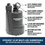 Superior Pump 1/5HP Multi-Use Submersible Utility Pump With 25-Foot Hose Kit - 91027