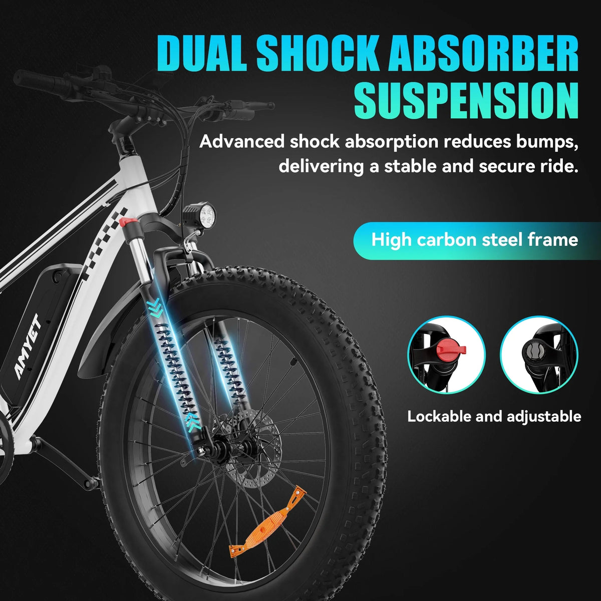AMYET 26 x 4 Fat Tire Electric Mountain Bike, 48V 15Ah, 7-Speed - EB26