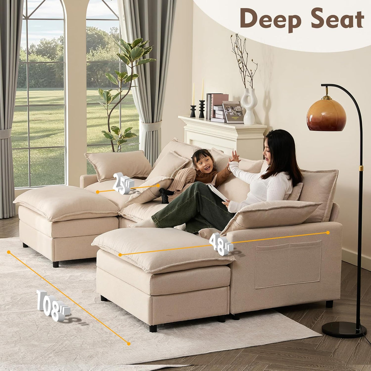 108 Inch U Shape Sectional Sofa With Removable Footstool