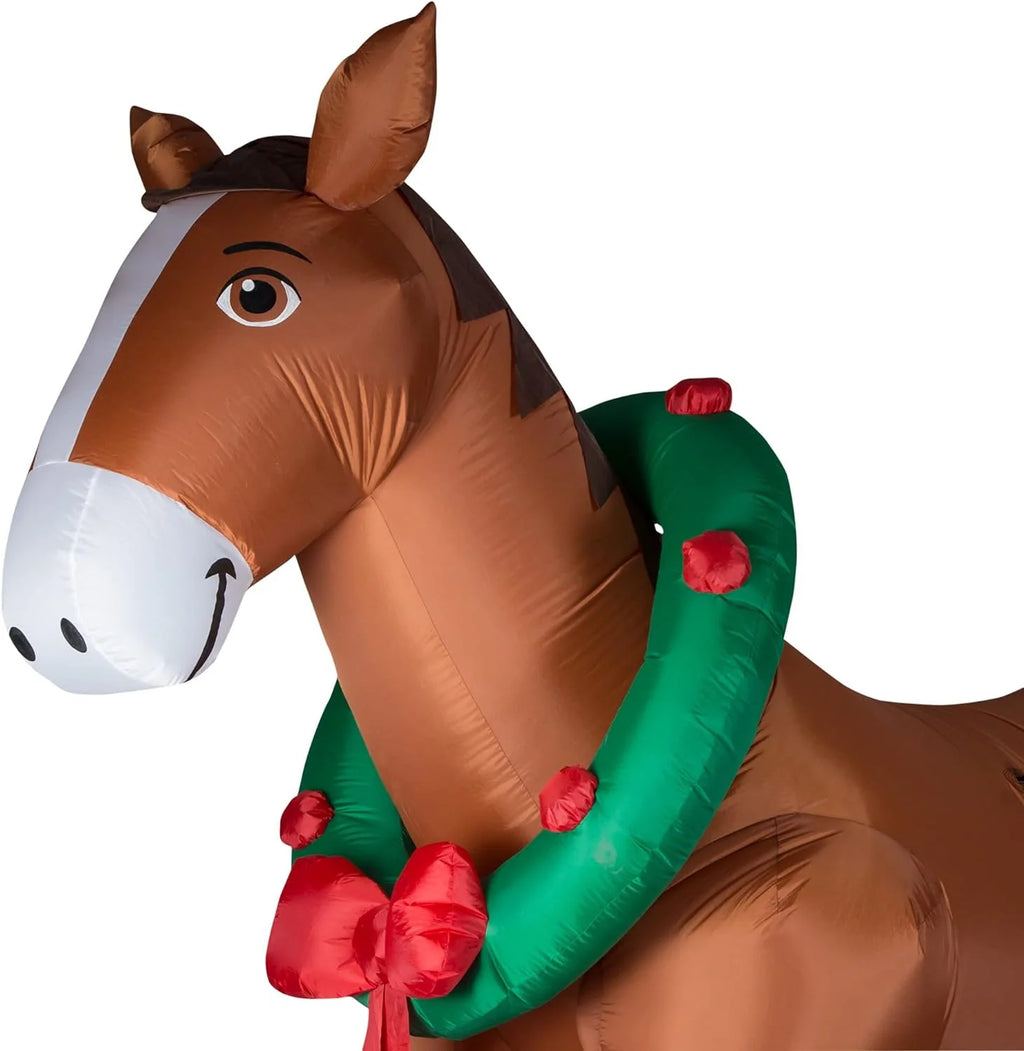 Christmas Inflatables Clydesdale Horse Holiday Inflatable, 9 Foot Wide, Brown, Lights Up - MTR-17148