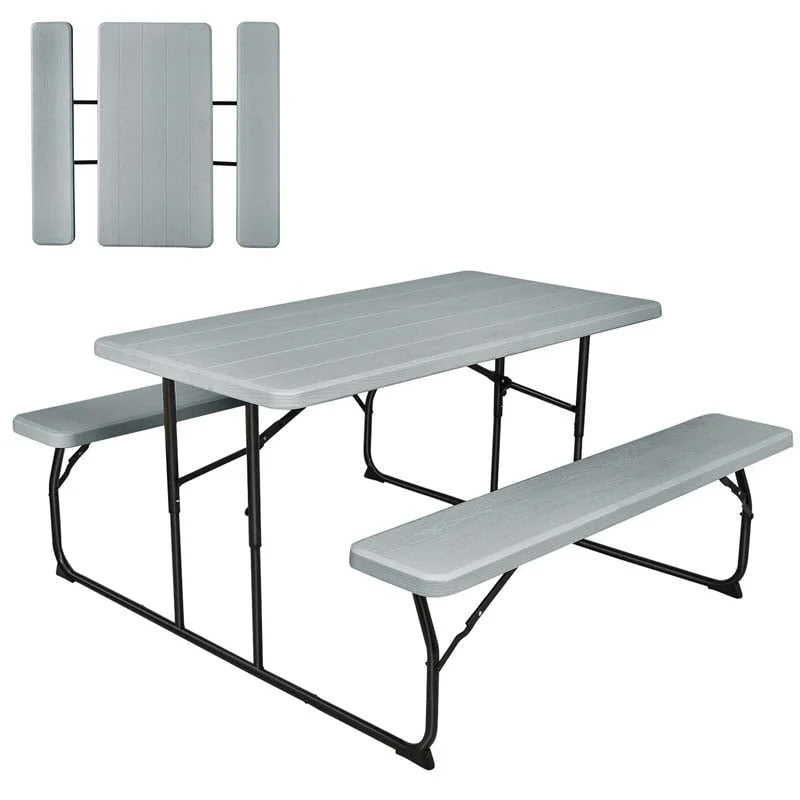 4-Person Folding Picnic Table Bench Set, 59 in x 54 in x 28.5 in - Steel And HDPE