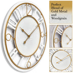 24 Inch Round Wooden Wall Clock With Numeral Design - Battery Operated