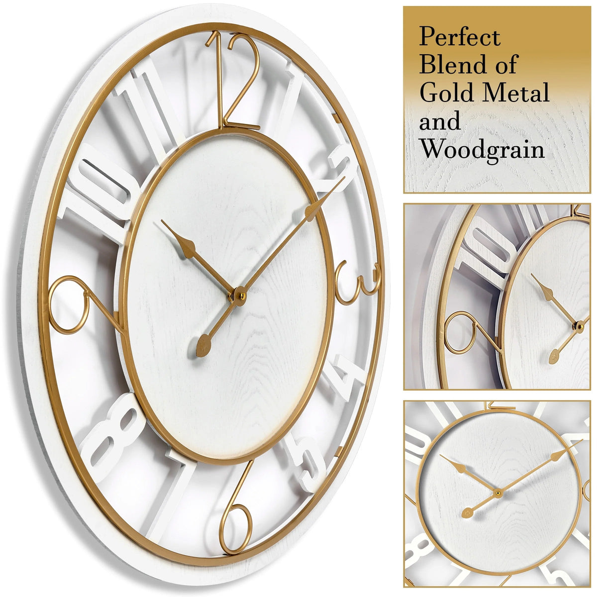 24 Inch Round Wooden Wall Clock With Numeral Design - Battery Operated